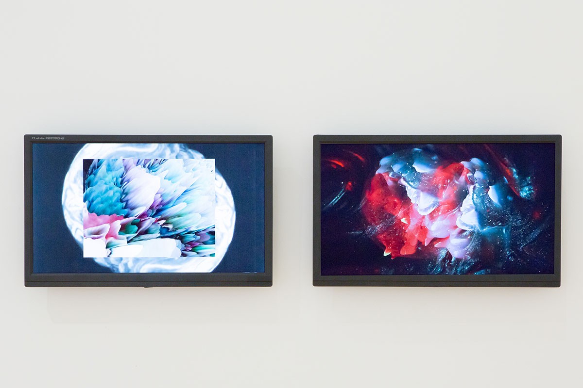 Ella Yolande, 'Cosmos Creature,' 2018 and 'Cosmic Slime,' 2018. Installation view, Trading Zone, 2018. Image courtesy Talbot Rice Gallery, The University of Edinburgh.