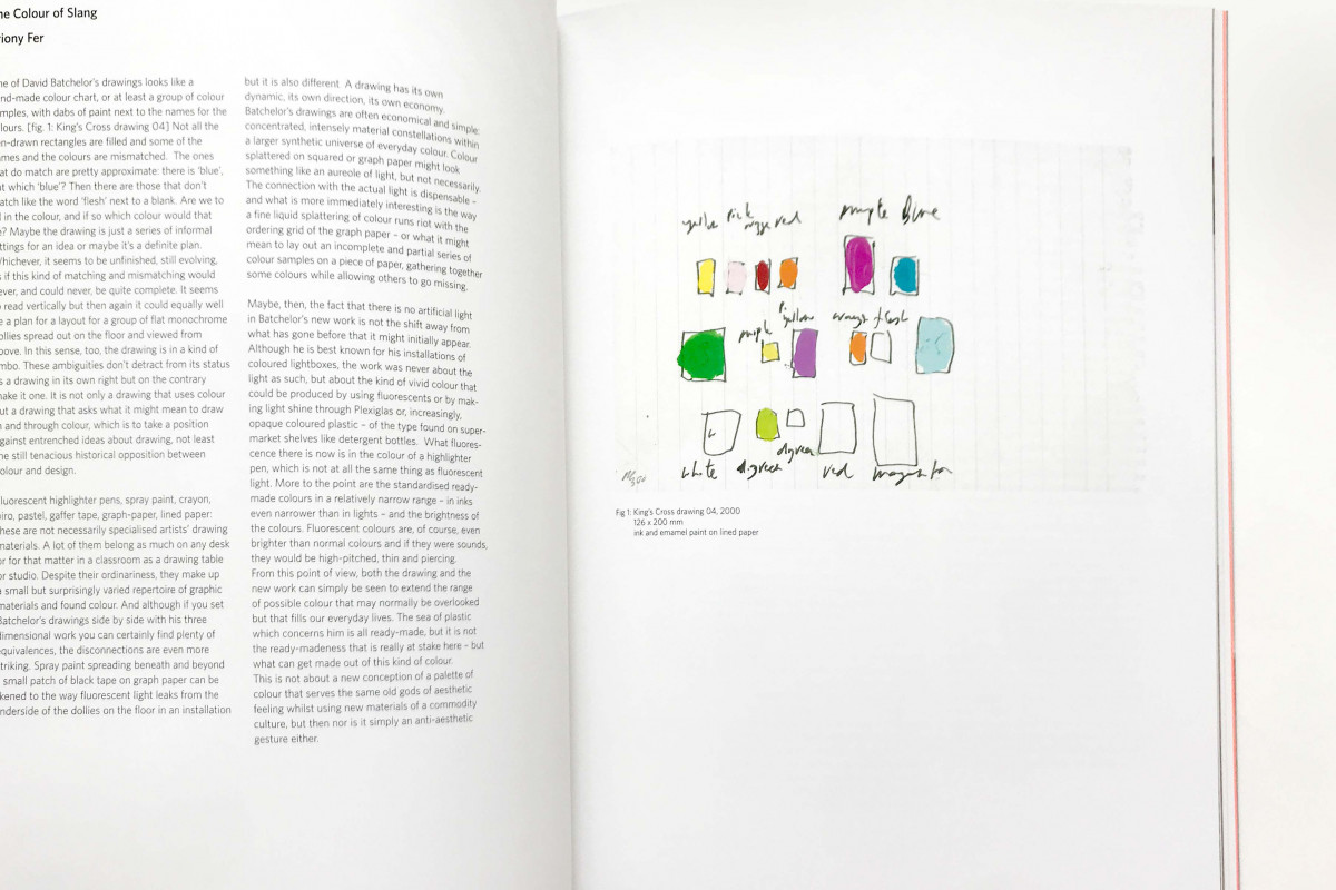 Inside look of page spread with drawings and text
