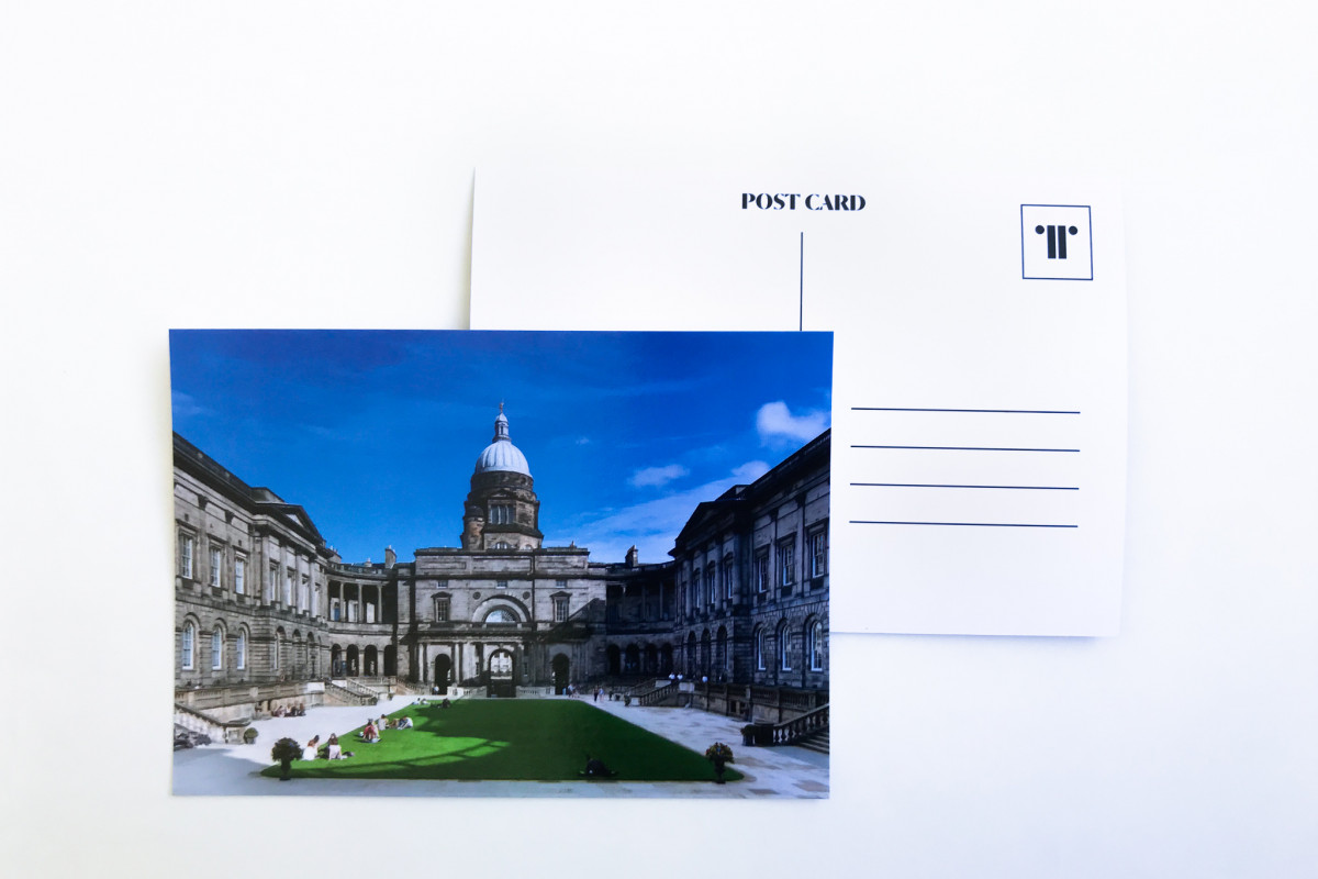 Image of Old College Quad on postcard against white background