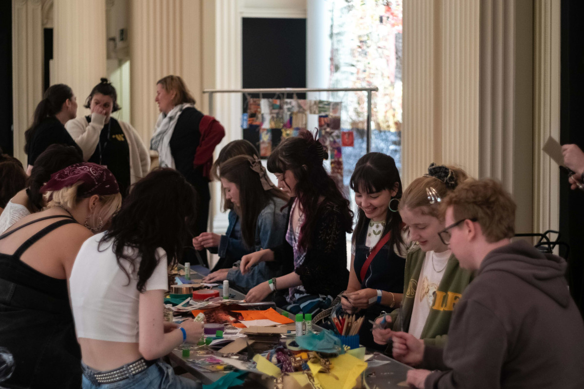 Group of students doing craft activity in Talbot Rice Gallery