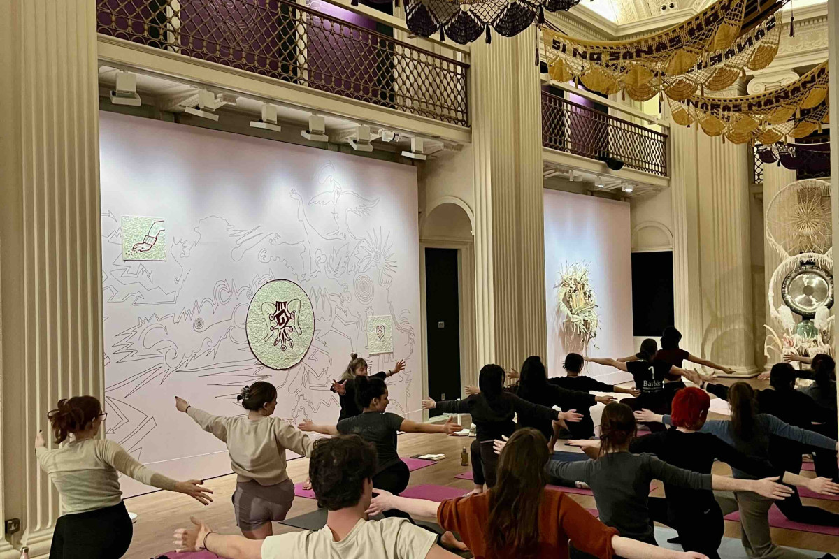 Yoga in an art gallery