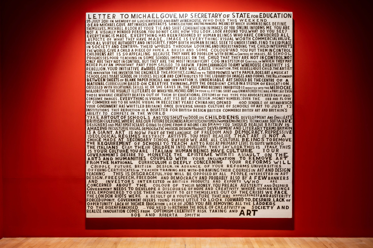 Bob and Roberta Smith, 'Letter to Michael Gove', 2011, 'The Children are Now', exhibition view, Talbot Rice Gallery, the University of Edinburgh. Photo: Sally Jubb