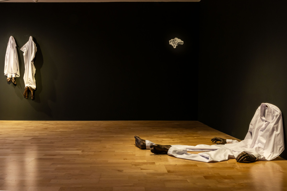 Amol K Patil, Who is invited to the city?, 2026. Part of The dead don’t go until we do, 2026. Exhibition view, Talbot Rice Gallery, the University of Edinburgh. Photo: Sally Jubb