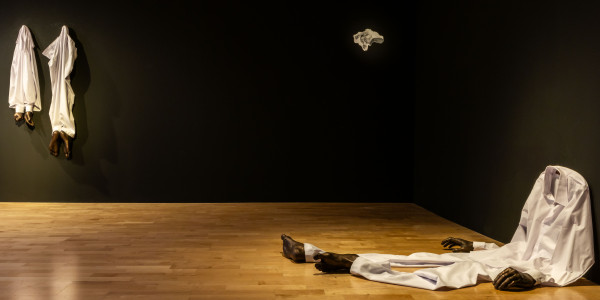 Amol K Patil, Who is invited to the city?, 2026. Part of The dead don’t go until we do, 2026. Exhibition view, Talbot Rice Gallery, the University of Edinburgh. Photo: Sally Jubb